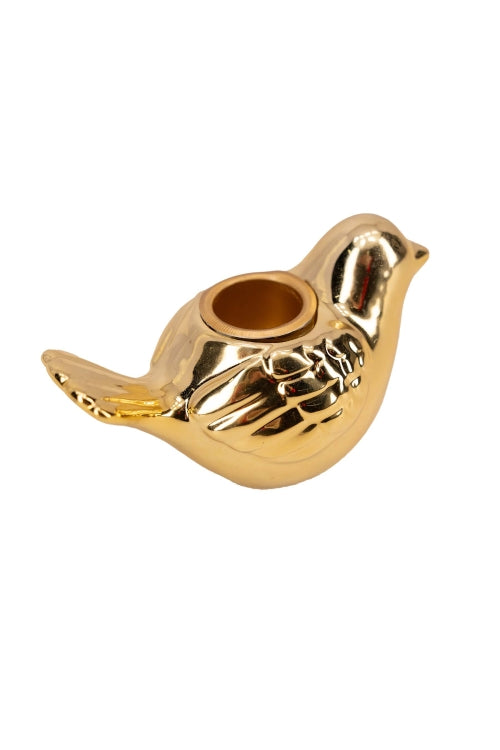 Zusss - keramieken kandelaar vogeltje goud