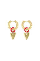 Zusss Oorbel Hanger met gouden hartje - Oranje/Rood/Goud