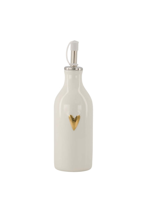 Zusss - olie/azijn fles keramiek - Hartje wit/goud