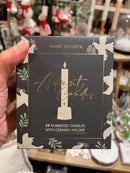 24 genummerde Adventkaarsjes met keramieken kaarsenhouder in doosje - Greige