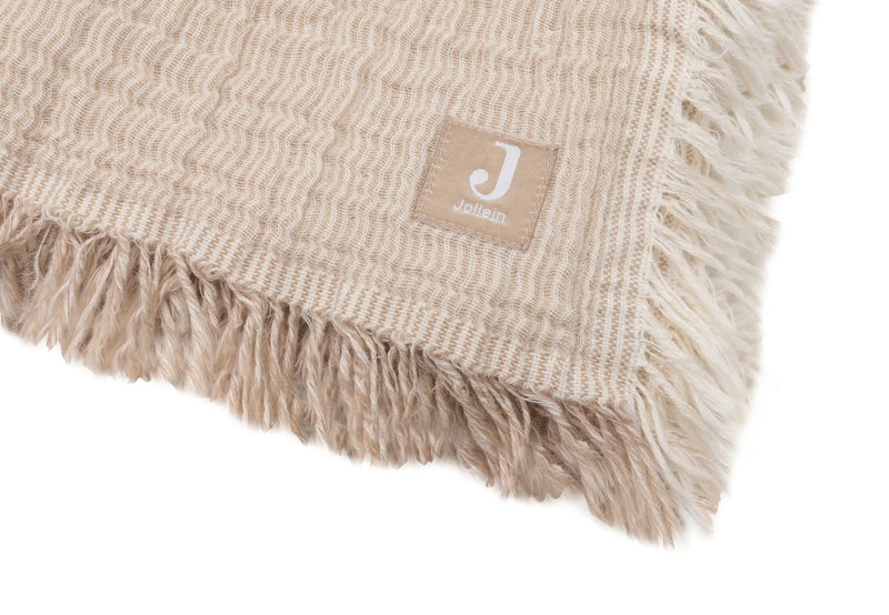 Jollein - Deken Wieg 75x100cm Fringe Stripe - Biscuit/Ivory - GOTS