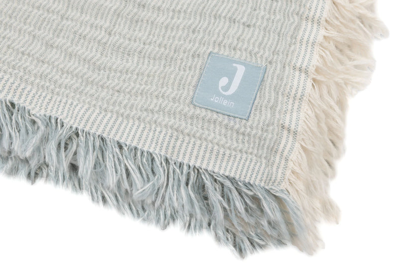 Jollein - Deken Ledikant 120x120cm Fringe Stripe - Sea Green/Ivory - GOTS