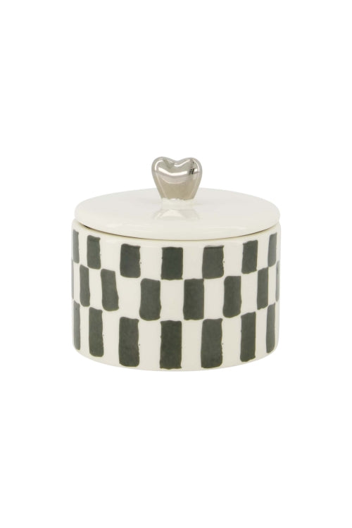 Zusss - Geurkaars keramiek met deksel - Zilver hartje Wit/Grijsblauw