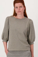 Zusss - Geruite top met pofmouw - Kit/Mid Brown