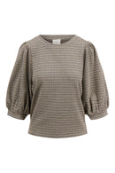 Zusss - Geruite top met pofmouw - Kit/Mid Brown