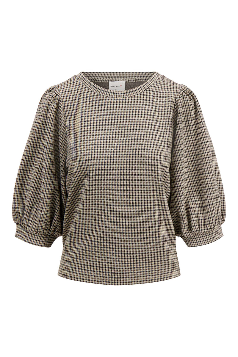 Zusss - Geruite top met pofmouw - Kit/Mid Brown
