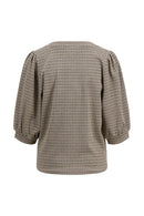 Zusss - Geruite top met pofmouw - Kit/Mid Brown