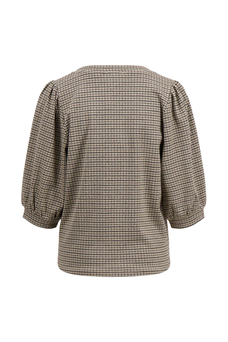 Zusss - Geruite top met pofmouw - Kit/Mid Brown