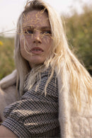 Zusss - Geruite top met pofmouw - Kit/Mid Brown