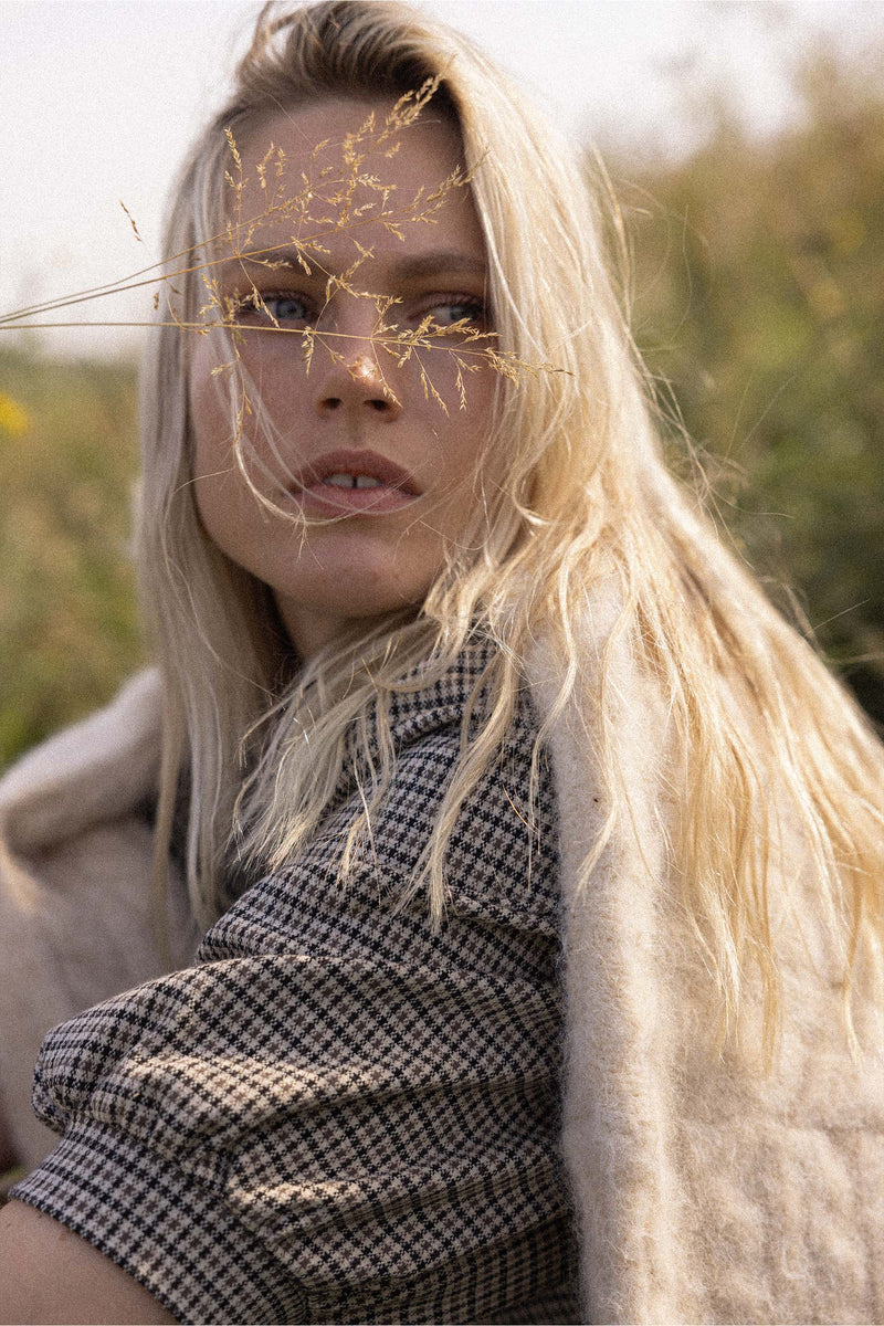 Zusss - Geruite top met pofmouw - Kit/Mid Brown