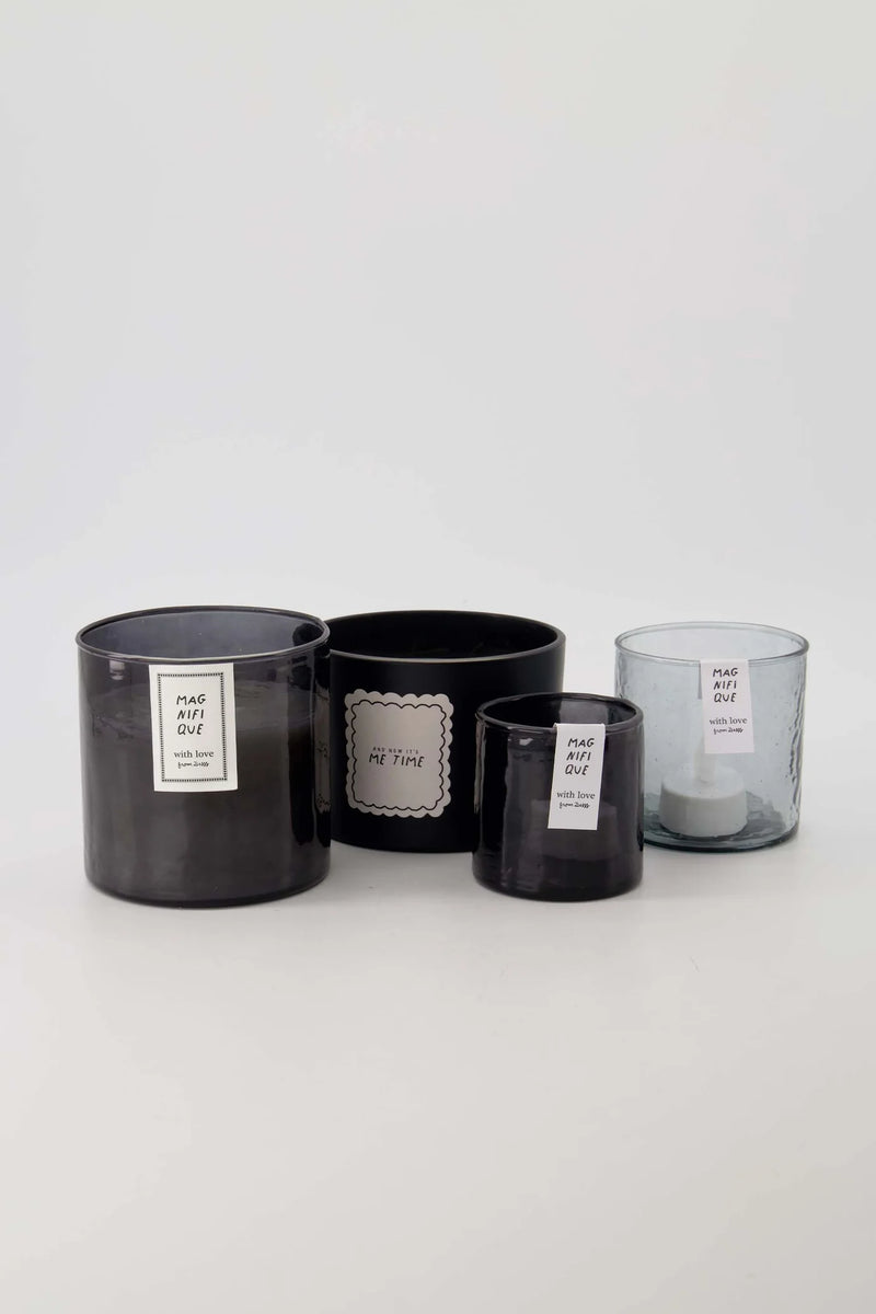 Zusss - Waxinelichthouder Hammered Glas M - Grijsblauw