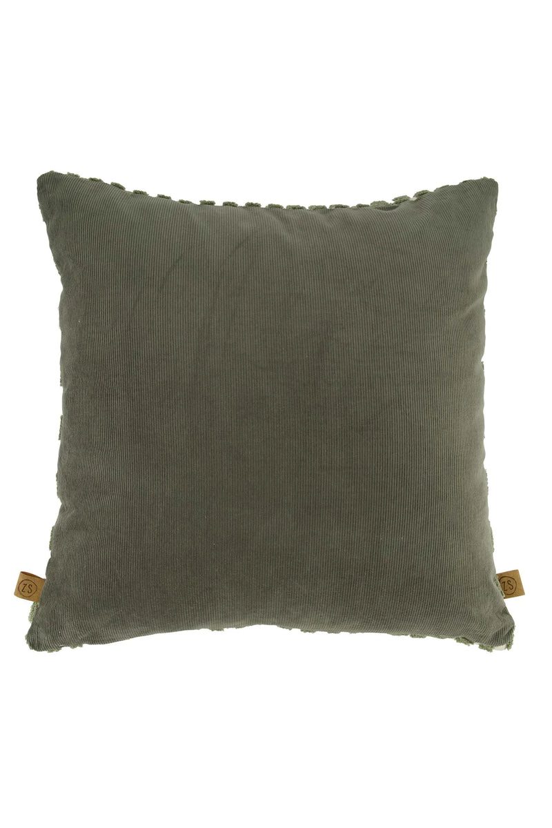 Zusss - Kussen Corduroy/Velvet Grafisch 45x45cm - Offwhite/Groen