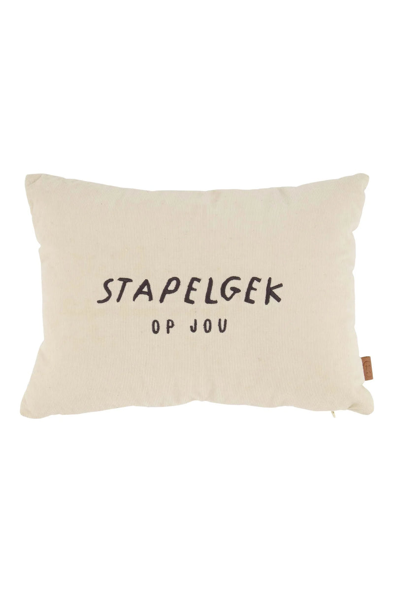 Zusss - Kussen Corduroy Stapelgek op jou - 35x25cm - Zand/Antracietgrijs