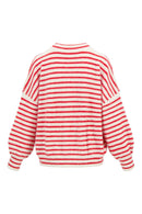 Zusss - Fluffy pofmouw trui streep - Off white/Rood