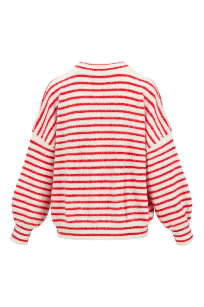 Zusss - Fluffy pofmouw trui streep - Off white/Rood