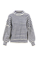 Zusss - Fluffy pofmouw trui streep - Off white/Blauw