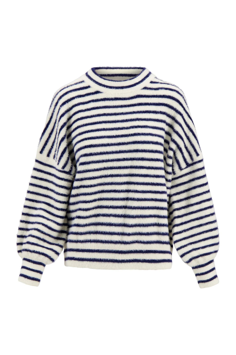 Zusss - Fluffy pofmouw trui streep - Off white/Blauw