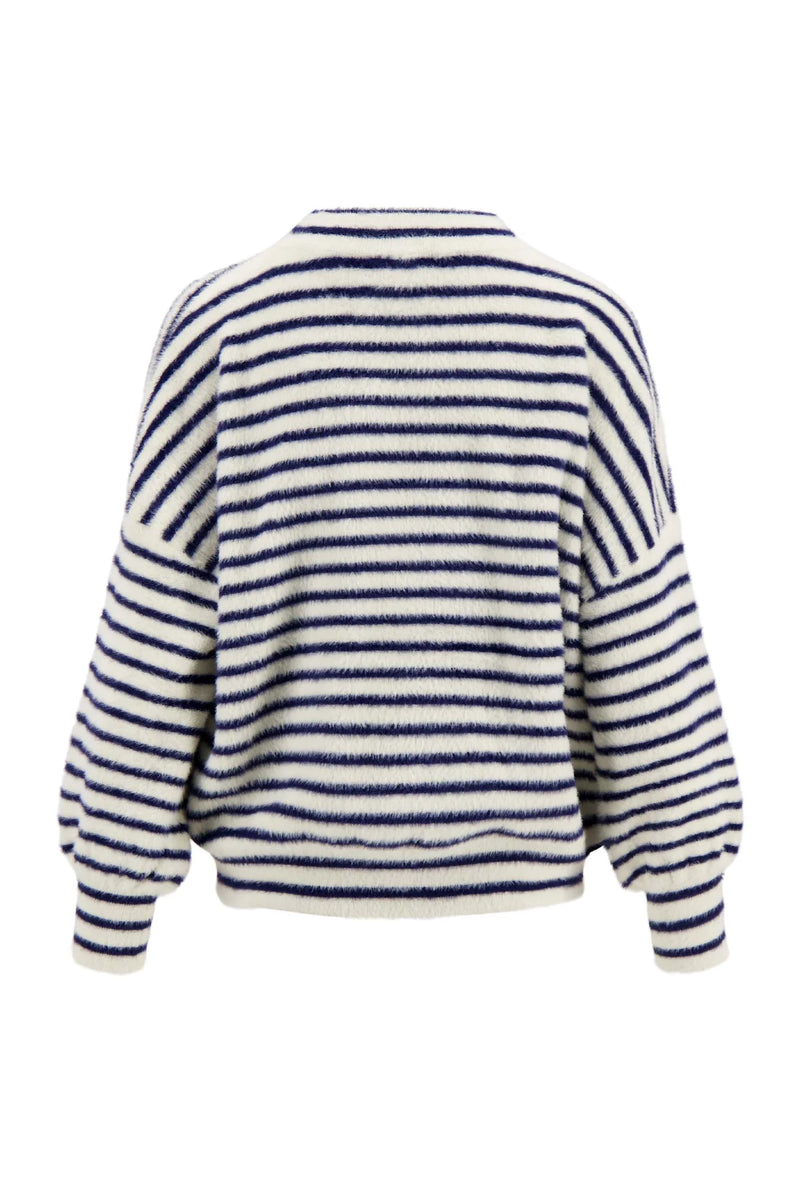 Zusss - Fluffy pofmouw trui streep - Off white/Blauw