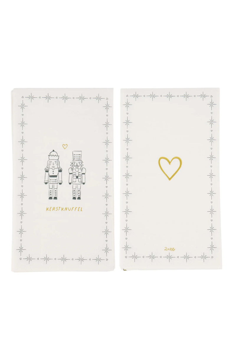 Zusss - Servetten - Notenkrakers Kerstknuffel Wit/ Donkergroen