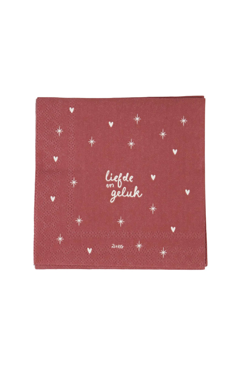 Zusss - Servetten - Liefde en geluk Wit/ Donkerrood