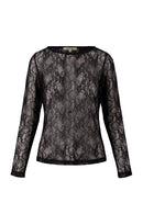 Zusss Kanten top met Boothals Zwart