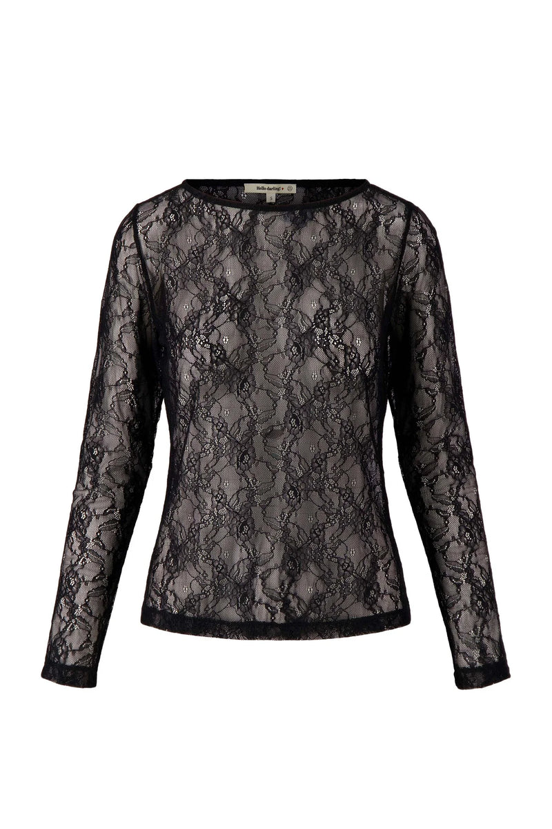 Zusss Kanten top met Boothals Zwart