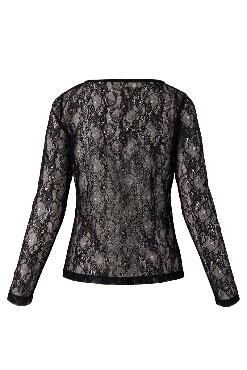 Zusss Kanten top met Boothals Zwart