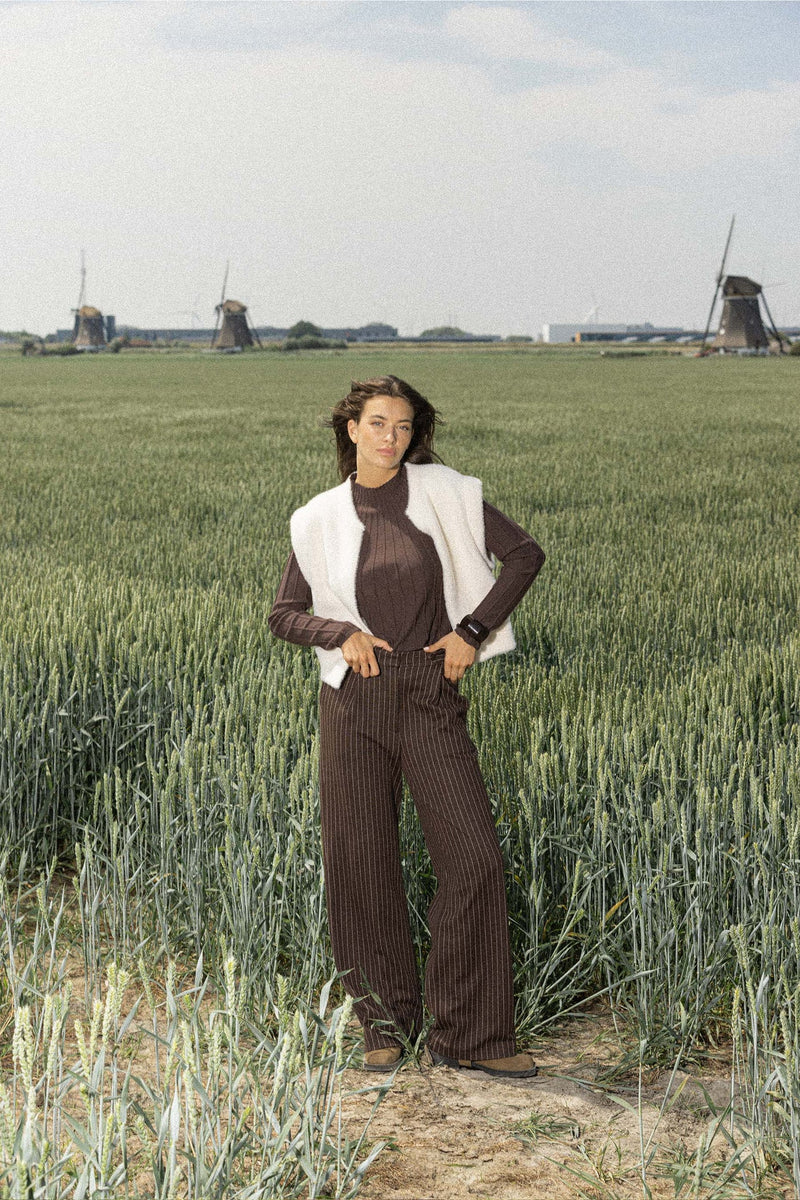 Zusss - Brede kralen armband - Chocoladebruin