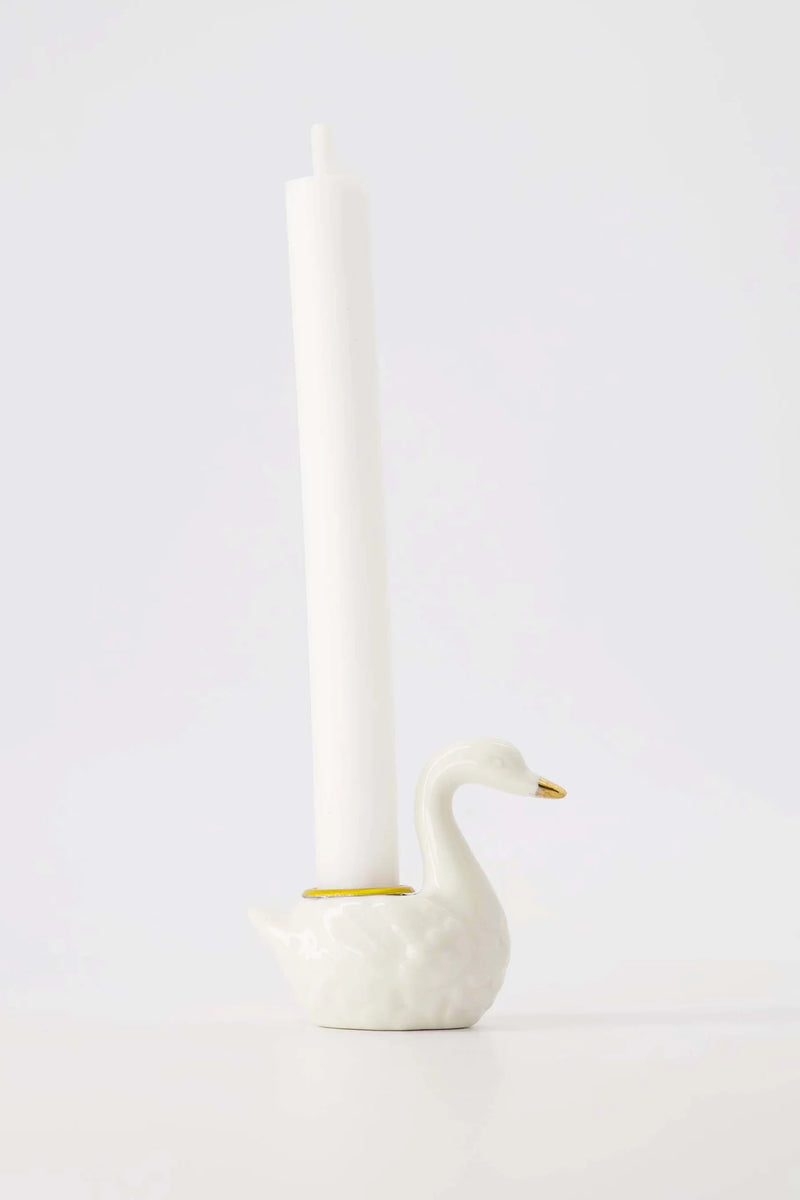 Zusss - Kandelaar Keramiek Zwaan - Wit/Goud