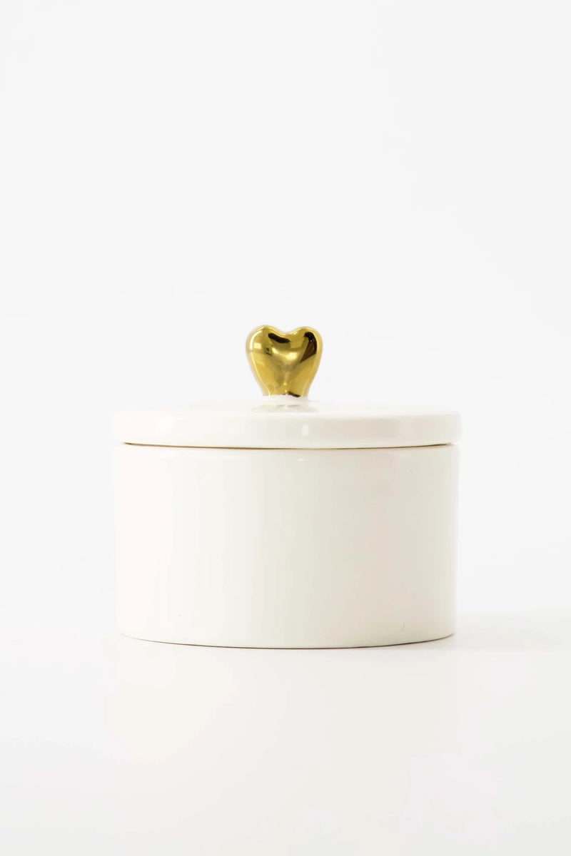 Zusss Bewaarpotje keramiek hartje wit/goud