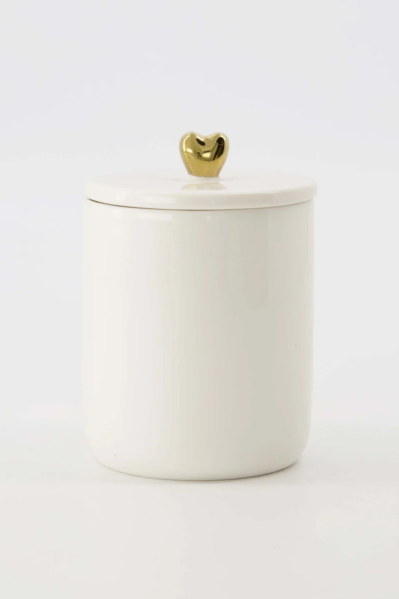 Zusss Bewaarpotje keramiek smal hartje wit/goud