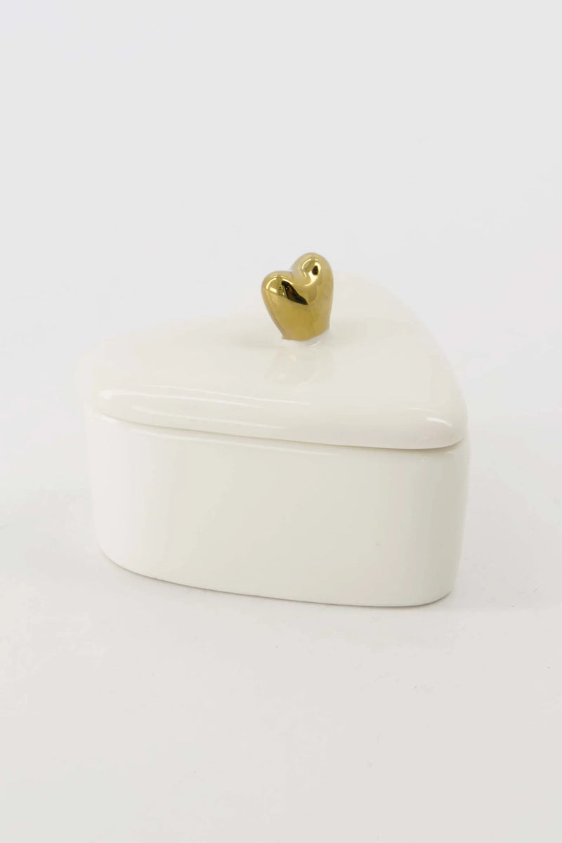 Zusss Bewaarpotje keramiek hartvorm wit/goud