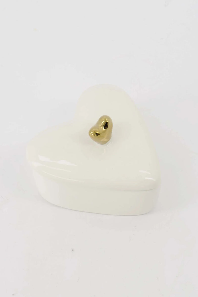 Zusss Bewaarpotje keramiek hartvorm wit/goud