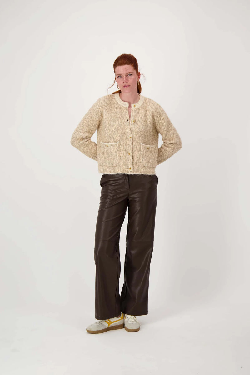 Zusss - Jacquard vest met visgraat structuur - Beige