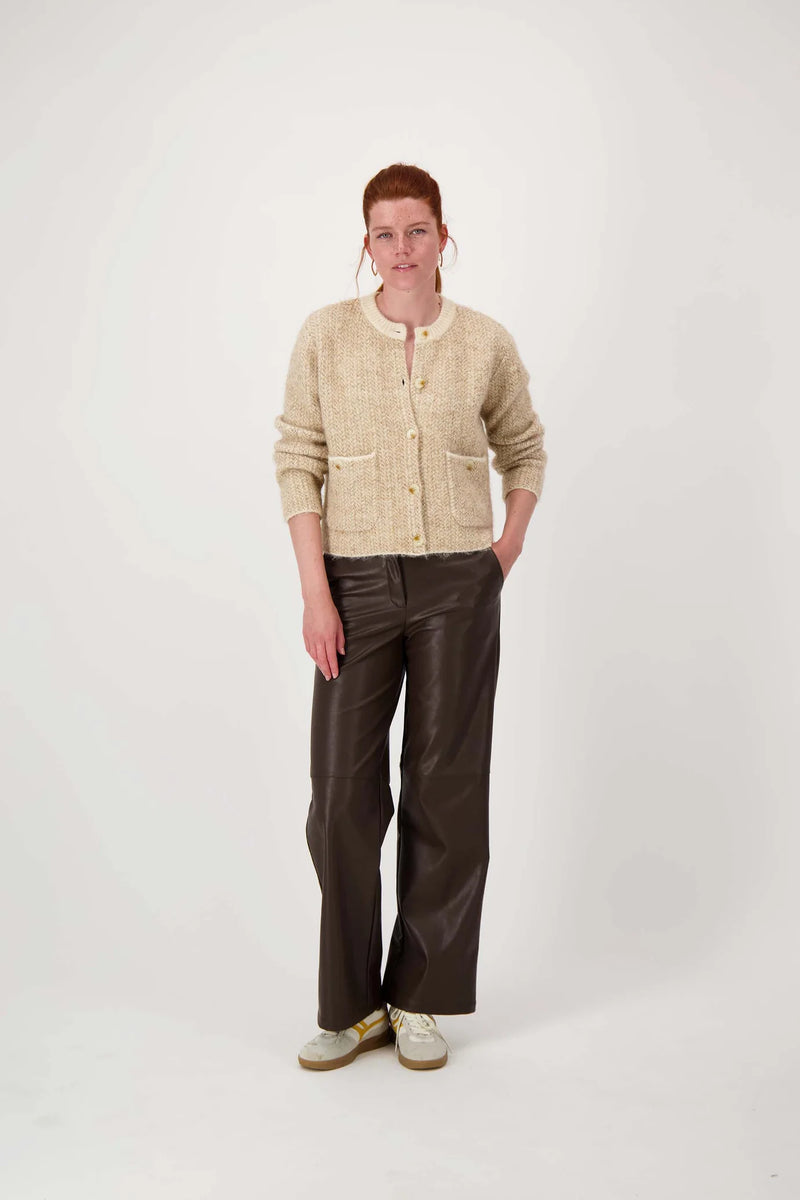 Zusss - Jacquard vest met visgraat structuur - Beige