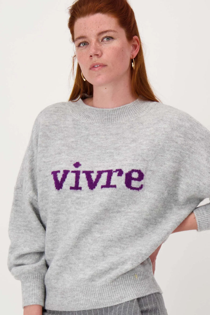 Zusss - Trui met ingebreid detail - Vivre - grijs / mid purple