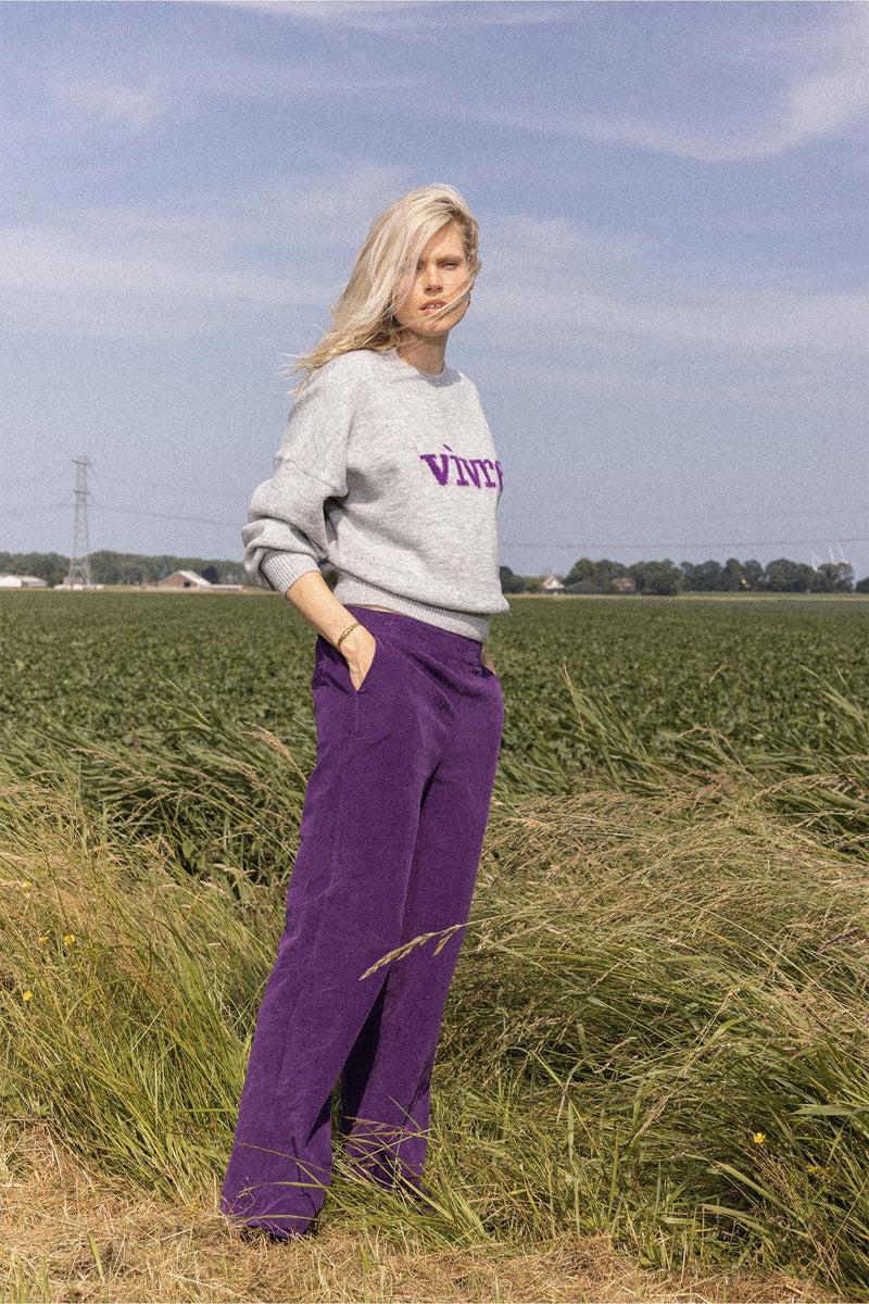 Zusss - Trui met ingebreid detail - Vivre - grijs / mid purple