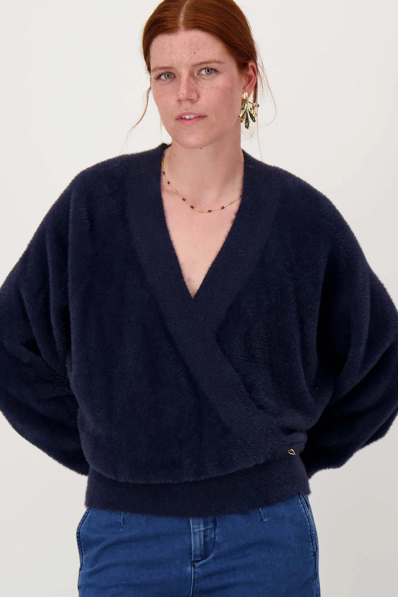 Zusss - Wikkel trui in Fluffy garen - Navy