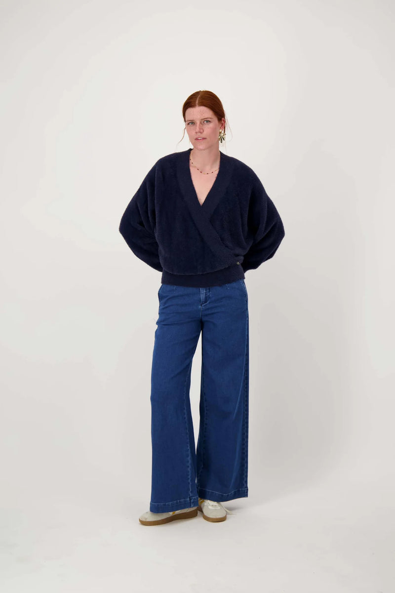 Zusss - Wikkel trui in Fluffy garen - Navy