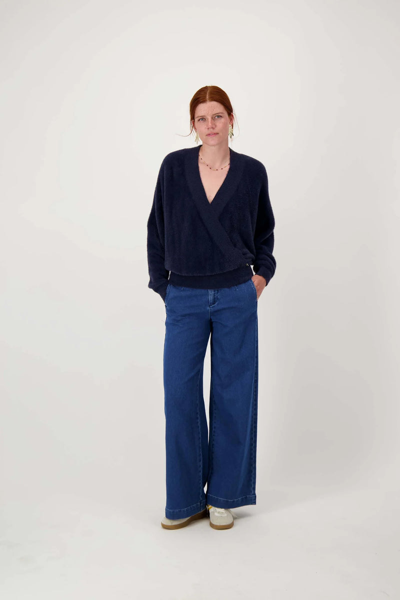 Zusss - Wikkel trui in Fluffy garen - Navy