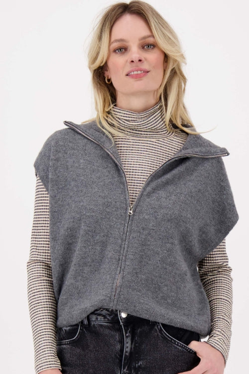 Zusss - Mouwloos Vestje Met Rits Antracietgrijs