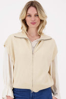 Zusss - Mouwloos Vestje Met Rits Beige