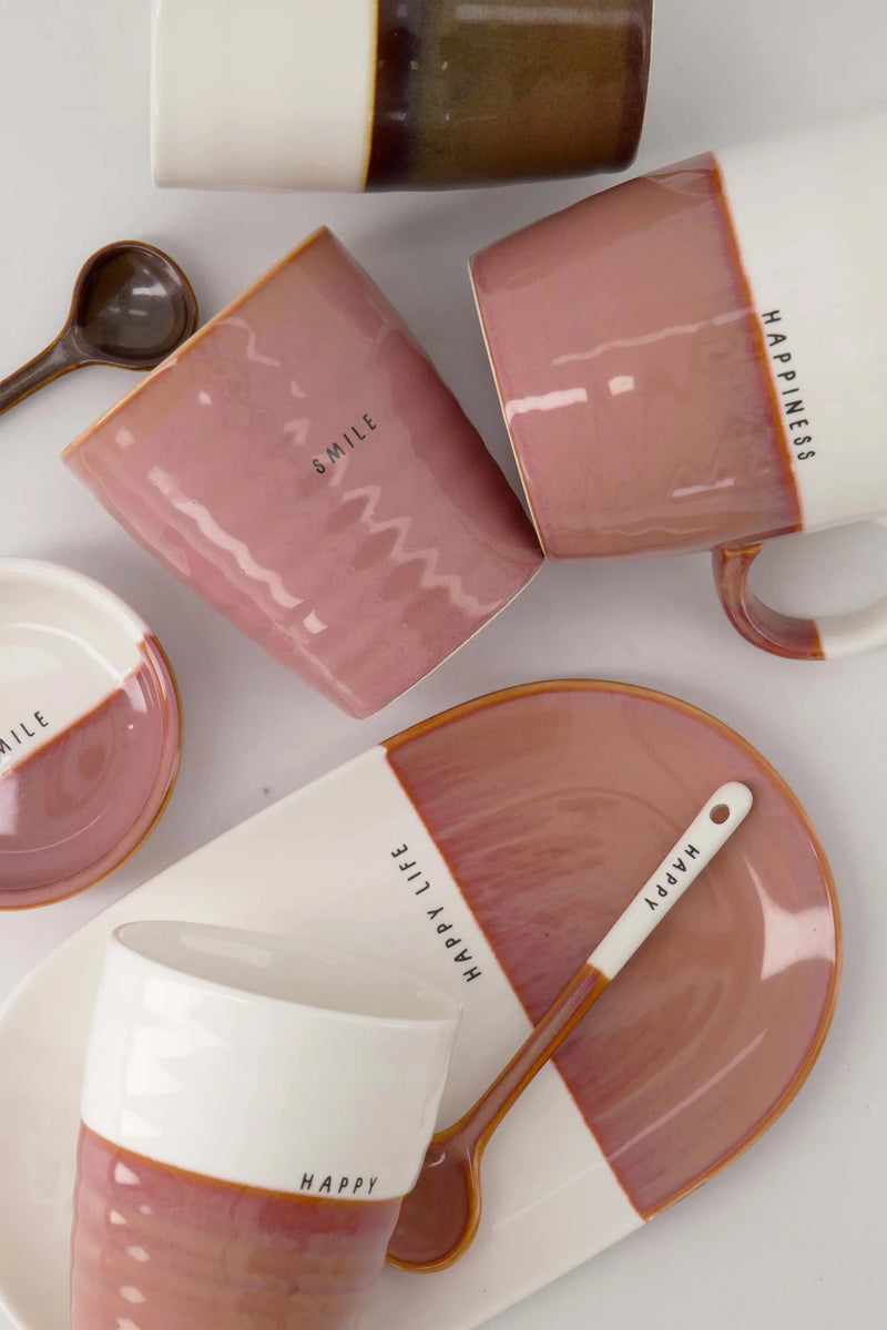 Zusss - Koffiemok Happy - Wit/Burgundy