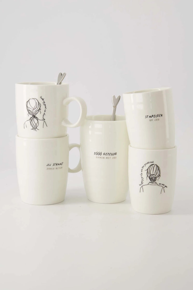 Zusss - Koffiemok Stapelgek - Wit/Zwart