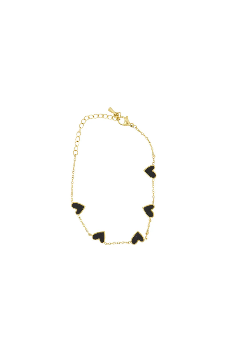 Zusss - Armband Met Hartbedel - Goud/Zwart