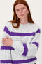 Zusss - Streep Kabeltrui met Ballonmouw - Mid Grey/Mid Purple