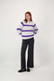 Zusss - Streep Kabeltrui met Ballonmouw - Mid Grey/Mid Purple