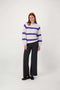 Zusss - Streep Kabeltrui met Ballonmouw - Mid Grey/Mid Purple