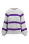 Zusss - Streep Kabeltrui met Ballonmouw - Mid Grey/Mid Purple