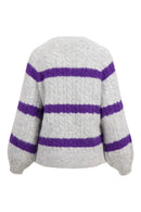 Zusss - Streep Kabeltrui met Ballonmouw - Mid Grey/Mid Purple